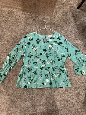 LOFT Mint Green Floral Peplum Blouse